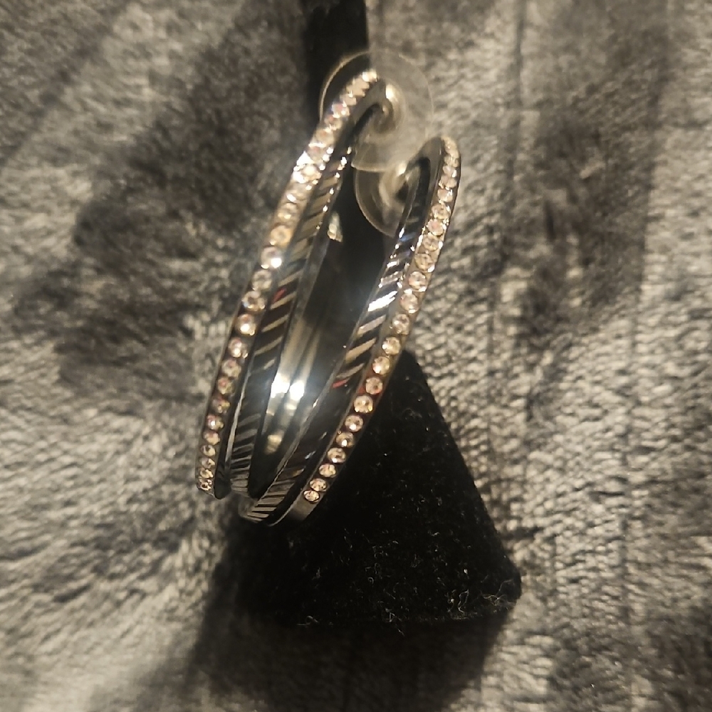 Sparkling Black Hoop Earrings with Crystal Accents